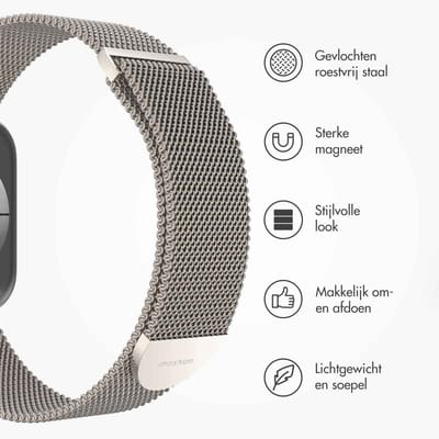 Milanees magnetisch bandje - Geschikt voor Apple Watch 1, 12, 2, 3, 4, 5, 6, 7, 8, 9, 10, 11, SE, Ultra (2 / 3) - 44/45/46/49 mm - Sterrenlicht