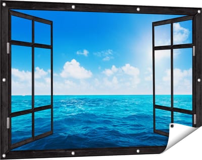 Gards Tuinposter Doorkijk Water Midden op Zee met Zonneschijn - 120x80 cm - Tuindoek - Tuindecoratie - Wanddecoratie buiten - Tuinschilderij
