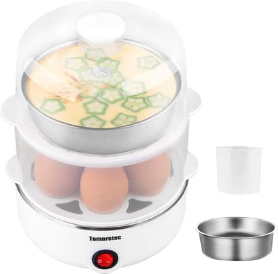 Eierkoker met 2 niveaus - Eierkoker snel - Eieren koken - Automatische uitschakeling - 14 eieren - Wit