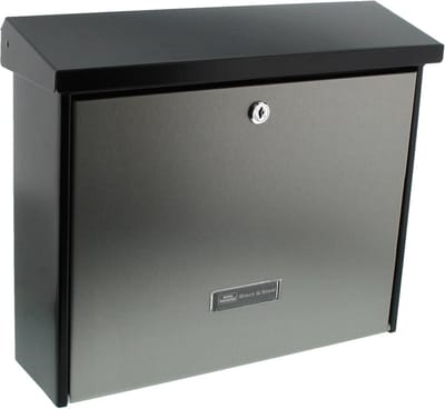 Mailbox without newspaper compartment - Nameplate included - Zinc plated & stainless steel - 2 keys - London 6867 B+S - Stainless steel/Black - Secure mailbox