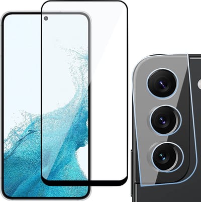 Screenprotector geschikt voor Samsung Galaxy S22 - Gehard Glas Beschermglas Tempered Glass Volledig Dekkende Screen Protector - Camera Lens Protector
