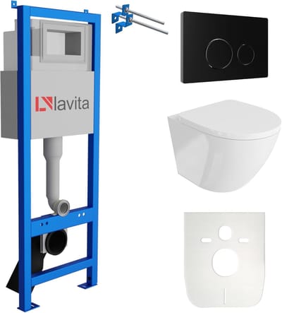 Complete set voor inbouwtoilet met zwarte bedieningspaneel en diepspoelbak