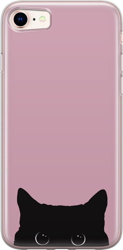 Hoesje geschikt voor iPhone 8 - Zwarte kat - Soft Case - TPU - Print - Roze - Mooie Telefoonhoesjes