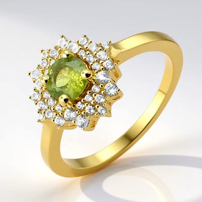 Cavill - Zilveren ring met vergulding - Vesuvianiet 0,45 ct en zirconia 0,41 ct - Elegante ring met groene edelsteen uit Kenia - Luxe sieraad