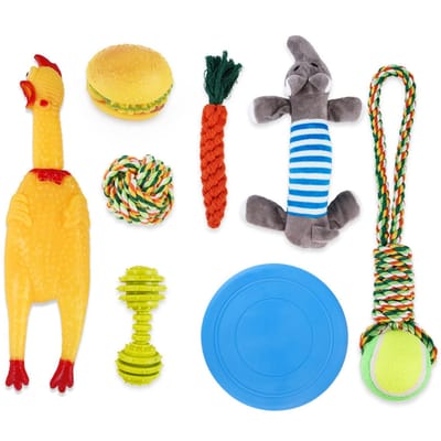 8 Pièces Jouets Peluche Squeaky pour Chien Nettoyage Dents Molaires Résistant aux Morsures Jouet à Mâcher Interactif pour Animal de Compagnie pour gray