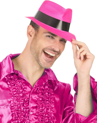 Vegaoo - Fluo roze gangster hoed voor volwassenen
