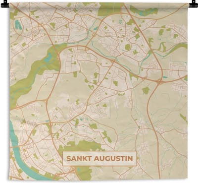 Wandkleed - Wanddoek - Sankt Augustin - Vintage - Plattegrond - Kaart - Stadskaart - 180x180 cm - Wandtapijt