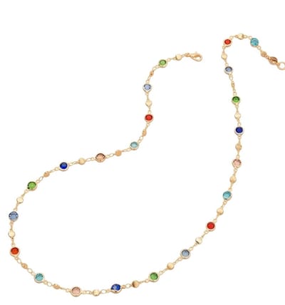 Goudkleurige ketting voor dames met ronde meerkleurige kralen