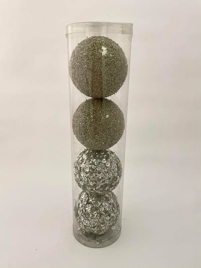 J-Line tube met 4 kerstballen glitter/goud 10cm