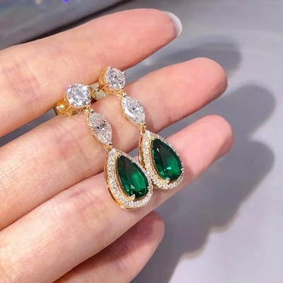 Luxe Vierkante Groene Zirkonia Kristal Hanger Oorbellen Exquise Modieuze Bruiloft Sieraden voor Vrouwen brown