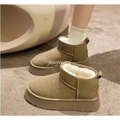 Luxe Winter Dames Korte Pluche Warme Sneeuwlaarzen Casual Schoenen Nieuw Suède Bont Chelsea Enkellaarsjes Flats Platform Dames Schoenen 40