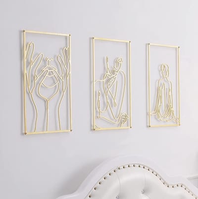 Kos Design - Wanddecoratie - 3 Delige Set - Wandborden - Gold wall art van metaal - decoratie woonkamer - decoratie muur - 3D