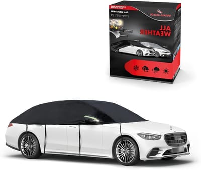 WALSER Afdekzeil voor auto, all-weather, waterdicht, 100% weerbestendig, autoafdekking, outdoor, autozeil, halve garage, maat 6, combi, zwart