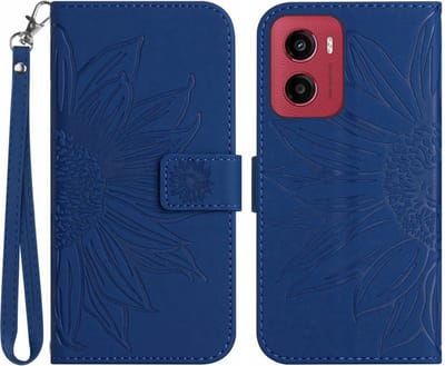 Coverup Hoesje - Geschikt voor Motorola Moto G05 / E15 Hoesje - Coverup Zonnebloem Book Case met Koord - Blauw