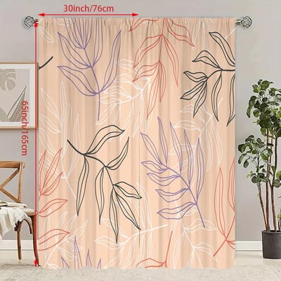 2 STUKS- Blad -HD Gedrukt Gordijn - Polyestermateriaal - Geschikt voor slaapkamer, woonkamer, studeerkamer (aanpasbaar) 23Wx59L(60x150CM)x2 beige