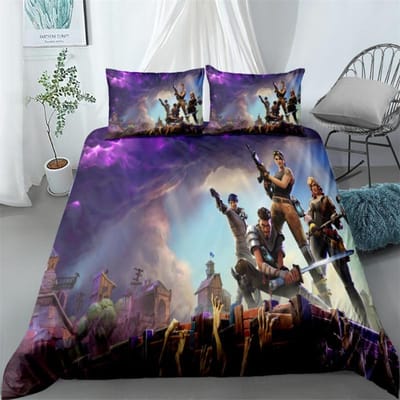 Fortnite Beddengoed Set Dekbedovertrek Kussensloop Spel Cartoon Decoratie Sprei Slaapkamer Dekbedovertrek Beddengoed Pakket Kinderen Kerstcadeau AU Single(140*210cm)3pcs