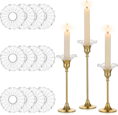 Allecta - Set van 12 Bobeches met geribbelde kaarsdruppelbeschermers voor kandelaarhouders - heldere bobeches voor tafelmiddenstuk - bruiloft kerstmis - kaarsenvanger.