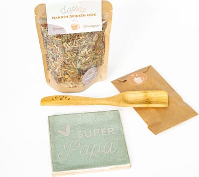Lottea Giftset Tegeltje 'Super Papa' - cadeau voor papa, cadeau voor man, cadeau voor hem, thee cadeau, theeset, tegeltjes met tekst, brievenbus cadeau
