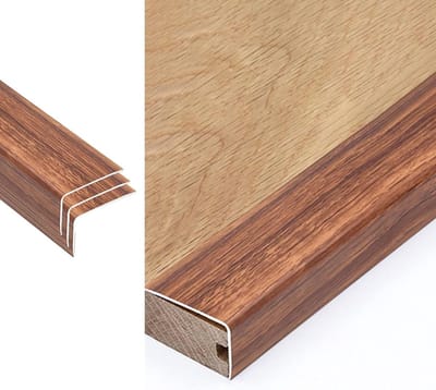 Trapprofiel van metaal voor trappen met vloerbedekking, 91-122 cm hoog, trapomranding van laminaat met oppervlak in houtlook, beschermstrips voor trapranden tot FO