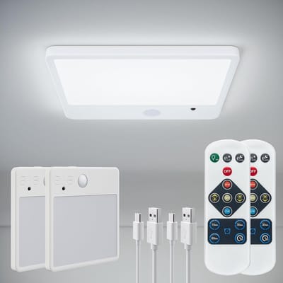 2 stuks oplaadbare bewegingssensor plafondlamp met afstandsbediening - 8000 mAh magnetische draadloze plafondlampen op batterijen - LED-verlichting voor trappen, bijkeuken, gang en veranda