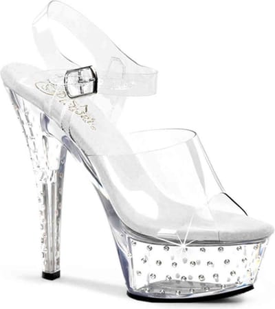 Pleaser - STARDUST-608 Sandaal met enkelband, Paaldans schoenen - Paaldans schoenen - 36 Shoes - Wit/Zilverkleurig
