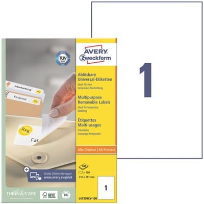 Avery L4735REV-100 - Weiß - Abgerundetes Rechteck - A4 - Papier - Universal - Entfernbar (L4735REV-100)