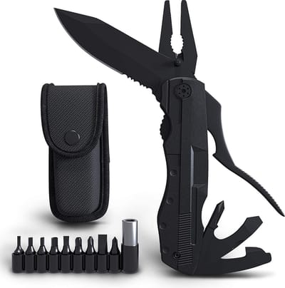 14 in 1 Multitool Survival Zakmes - Zakmessen - Inclusief Draagetui & 9-Delige Bit Set -Zwart