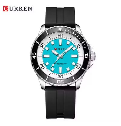 CURREN Horloge 8448 - Zilverkleurig-Zwart-Lichtblauw – Heren - Quartz - Grote Kast - Siliconen Band - Lichtgevend - Outdoor Sporthorloge - Waterbestendig