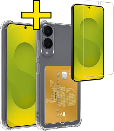 Hoesje - Geschikt voor Samsung Galaxy S25 Edge - Met Screenprotector - En Pashouder - En Kaarthouder - Telefoon Hoes Shockproof - Siliconen Case - Back Cover - Shock Proof - Pasjes Houder - Telefoonhoesjes - Transparant