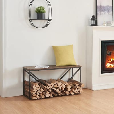 Brandhoutrek voor binnen - Houtopslag 50x100x30 cm in zwart en donker houtkleur