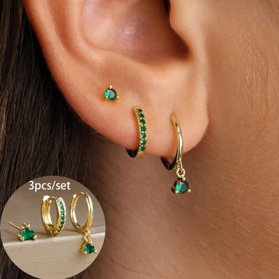 3-delige Mode Roestvrij Staal Ronde Ster Druppel Oorbellen Set voor Vrouwen 18K Verguld Hangende Oorbel Punk Unisex Rock Sieraden beige