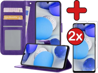 Hoesje - Met 2x Screenprotector - Geschikt voor Samsung Galaxy A42 - Luxe Pasjeshouder - Flip Case - Bookcase Portemonee - Kunstleer Book Case - Flipcase Hoes - Book Cover - Walletcase - Portemonneehoes - Telefoonhoes - Paars