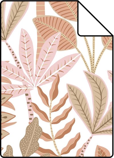 Proefstaal ESTAhome behang bladeren terracotta, bruin en roze - 26.5 x 21 cm - 131491-S