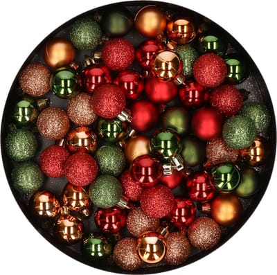 Cosy & trendy Kleine kunststof kerstballen - 60x stuks - 3 cm - rood-koper-groen - kerst kleuren
