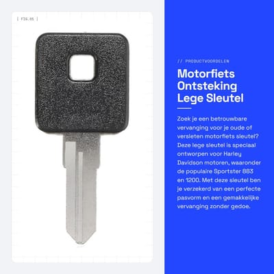 Dailygoods- Ontsteking Lege Sleutel - Compatibel met Harley Davidson Sportster - Vervangend Sleutelblad - Zwart - Maat 52,5 x 23,3 x 5 mm - Geen chip inbegrepen
