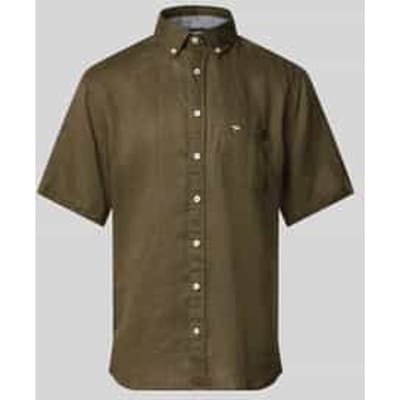 Fynch-Hatton Overhemd Premium Short Sleeve Linnen Button-Down Donker Khaki / male