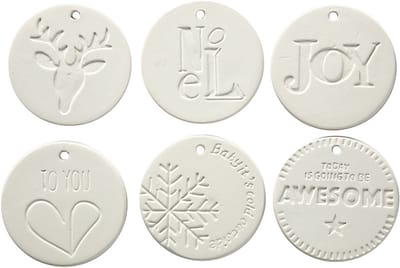Ornamenten om te hangen, afm 7x7 cm, dikte 0,6 cm, wit, 6 stuk/ 1 doos