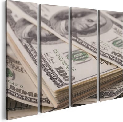 Artaza Canvas Schilderij Vierluik Dollar Geld Briefjes - 80x60 - Foto Op Canvas - Canvas Print