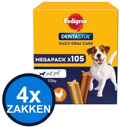 4x Pedigree - Dentastix Mini Mega Pack 105pack Multipack (15x110g) - Hondenvoer Snacks - 1.65 kg