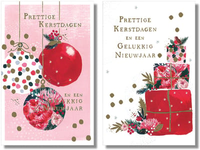 MGPcards - 20 Luxe dubbele wenskaarten - Kerstkaarten / Nieuwjaar - Foliebewerking - Witte envelop - 10.5 x 16 cm - 2 Motieven per doosje
