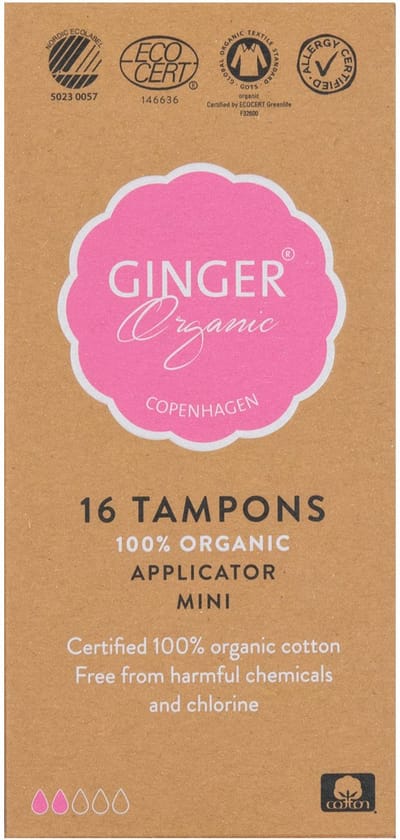Ginger Organic tampons met applicator mini 80 stuks - 5 x 16 stuks - 100% puur biologisch katoen