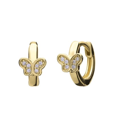 Lucardi Kinder Zilveren goldplated kinderoorringen vlinder zirkonia - Oorbellen - 925 Zilver - Goudkleurig