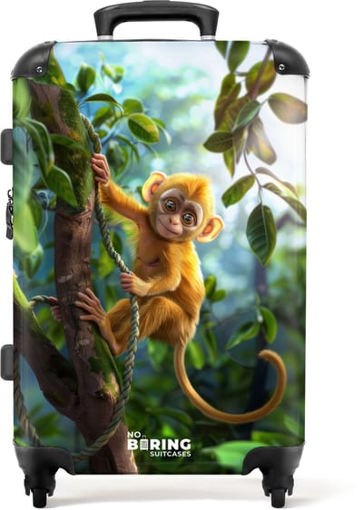NoBoringSuitcases.com® - Kinderkoffer groot - Kindertrolley koffer - Aap - Jungle - Rolkoffer lichtgewicht - Reiskoffer met 4 wielen - Grote trolley XL - 20 kg bagage