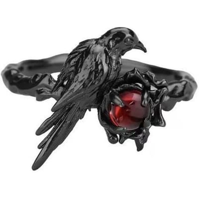 Zwarte Raaf Ring - Gotische Horror Handgemaakte Ambachtelijke Ringen, Belofte Zirkonia Sieraden Cadeau Voor Vrouwen gray