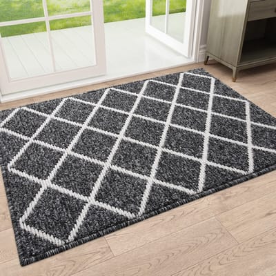 La'Moussawi ® Efficiënte Antislip Deurmat voor Binnen en Buiten met Vuilvangfunctie in Zwart Diamantpatroon