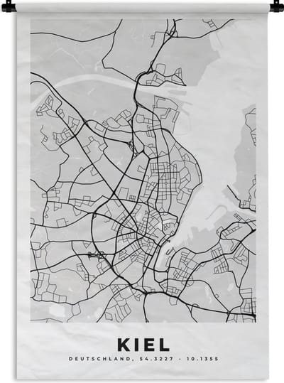 Wandkleed - Wanddoek - Stadskaart - Plattegrond - Kiel - Kaart - Duitsland - 120x180 cm - Wandtapijt