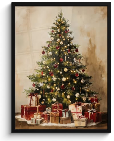 Poster in lijst - Fotolijst 60x80 cm - Posters - Kerstboom - Versierd - Kleurrijk - Posterlijst zwart - Decoratie - Wanddecoratie woonkamer - Muurdecoratie slaapkamer - Kerstversiering - Kerstdecoratie voor binnen - Kerstmis