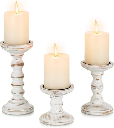 Set van 3 Houten Kandelaars voor Pijlerkaarsen - Rustieke Decoratie voor Tafel en Schoorsteenmantel