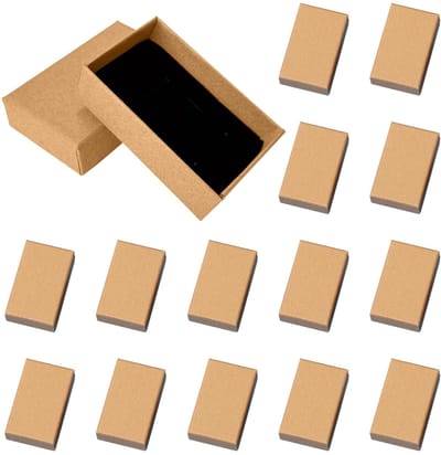 Dailygoods- Sieradendoos 14 stuks - Sieradendoosje met deksel - Kraftpapier - 8 x 5 x 3 cm - Bruin - Inclusief sponsstempel - Cadeaudoos