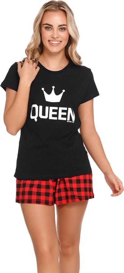 Doctor Nap Katoenen Pyjama Dames Korte Mouw Korte Broek Zomer Shortama Matching Familie Queen Zwart PM.9943 M